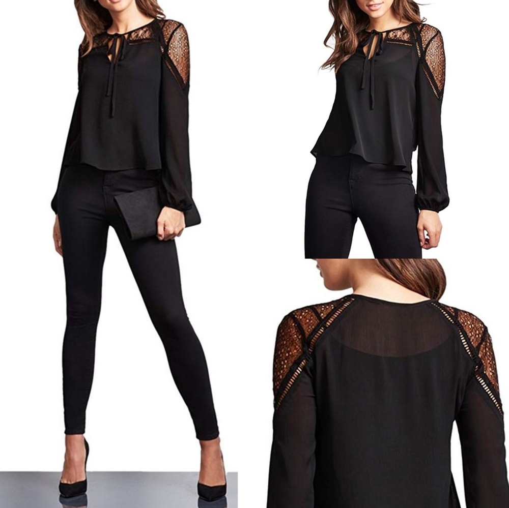 New Boho Sheer Mesh Lace cut out blouse - Picture 4 of 8